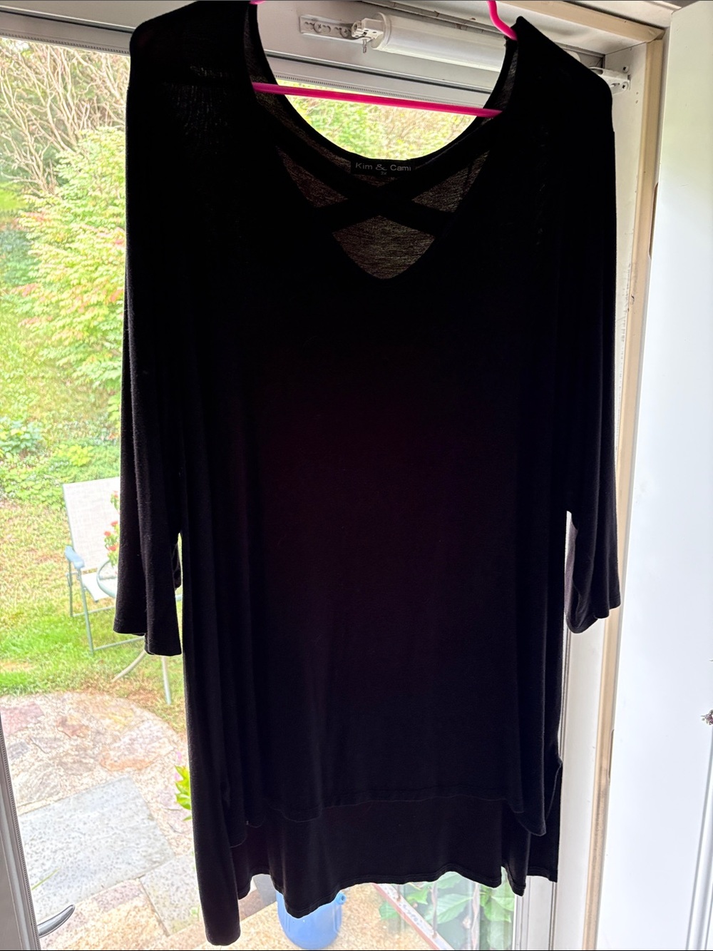 Kim & Cami Black V-Neck Cross-Detail Long Sleeve Tunic